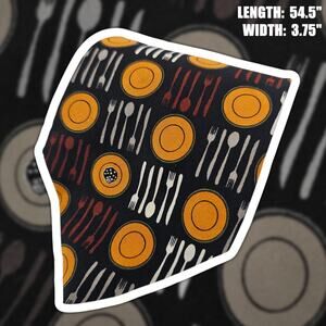 Vicky Davis Lunch Time Plate Cutlery Novelty Vintage Silk Tie Black Orange 54.5"